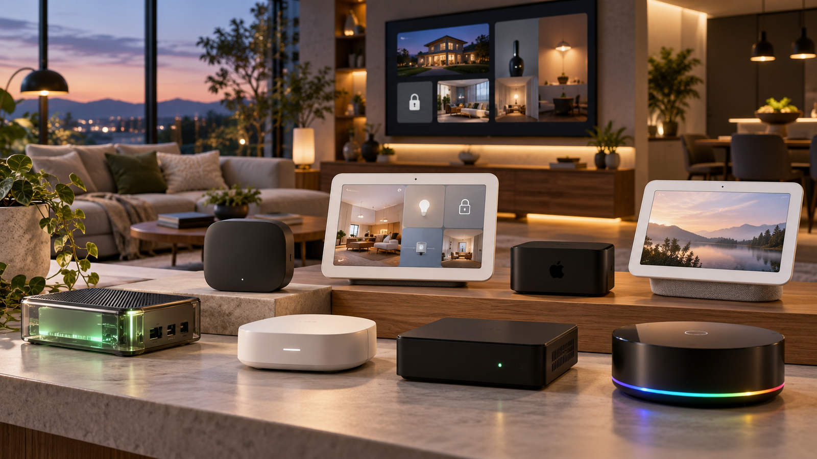 Modern smart home control hub setup with connected home devices and automation dashboard